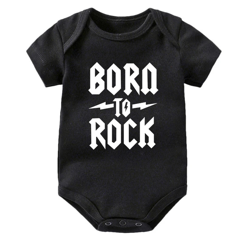 Newborn Baby Short Sleeve Cotton Bodysuit - Born to Rock Infant Jumpsuit for Boys