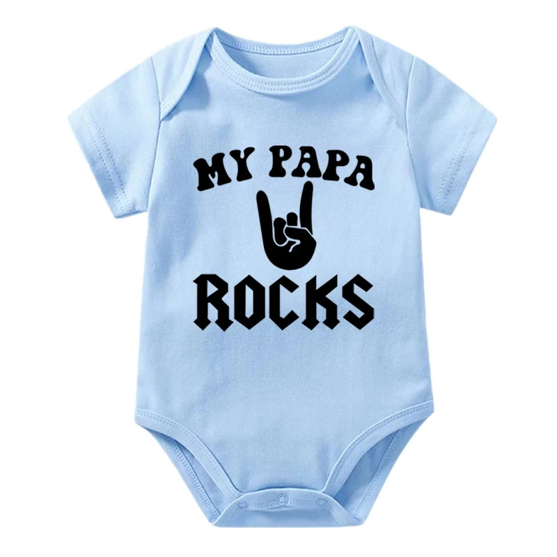 Newborn Baby Short Sleeve Cotton Bodysuit - Born to Rock Infant Jumpsuit for Boys