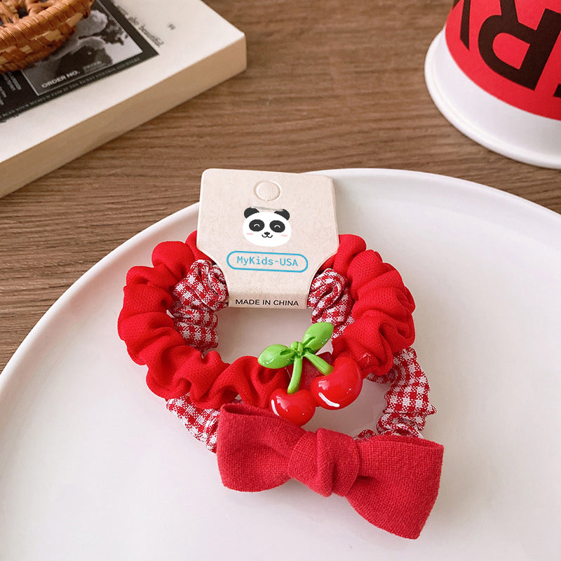 Versatile Red Cute Strawberry Little Bunny Fabric Hair Rope Hair Tie-1