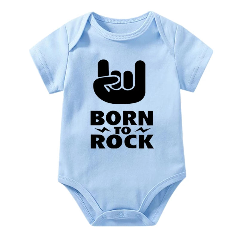 Newborn Baby Short Sleeve Cotton Bodysuit - Born to Rock Infant Jumpsuit for Boys