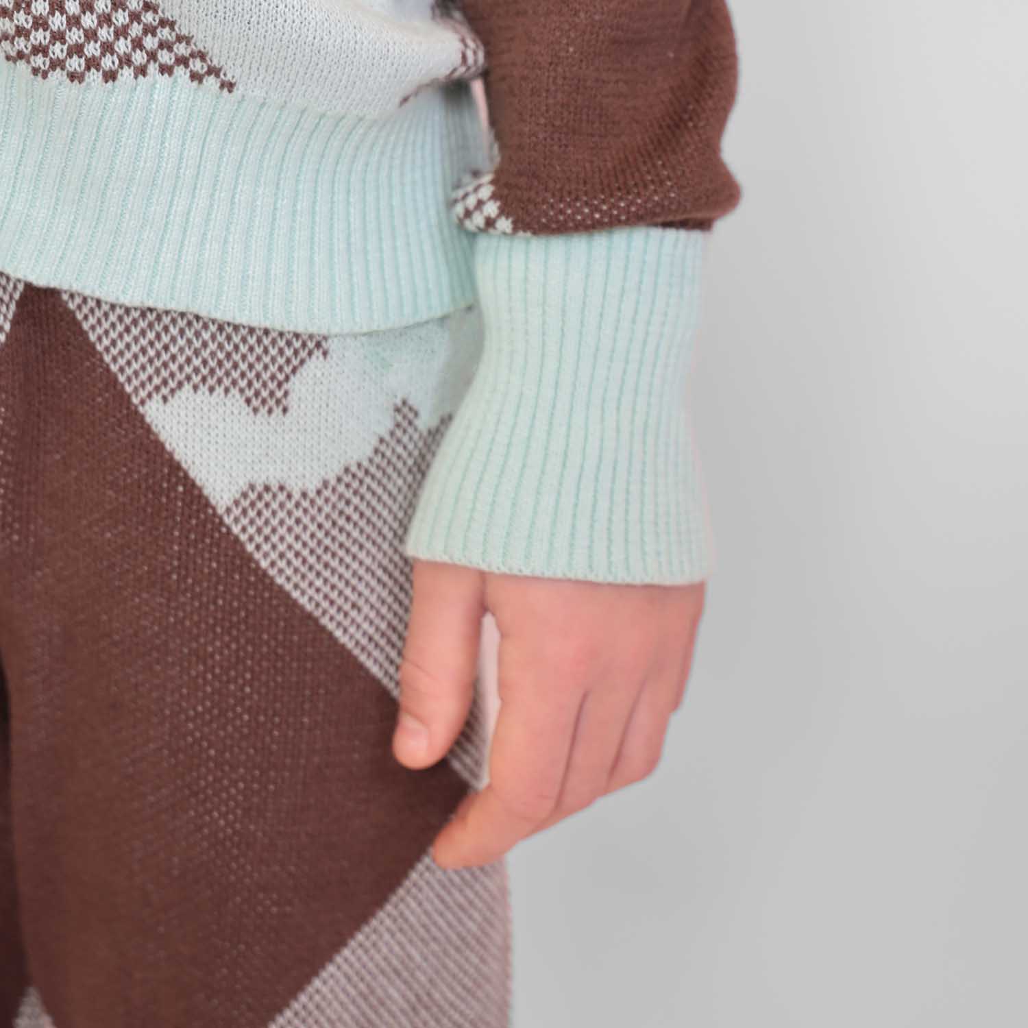 Pantalon en tricot marron et menthe pour enfants-3