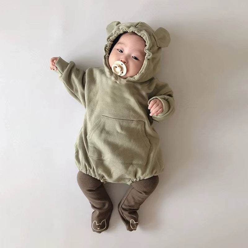 2022 Baby Girls' Velvet Winter Jumpsuit - Casual Cotton Hoodie for Active Play and Climbing