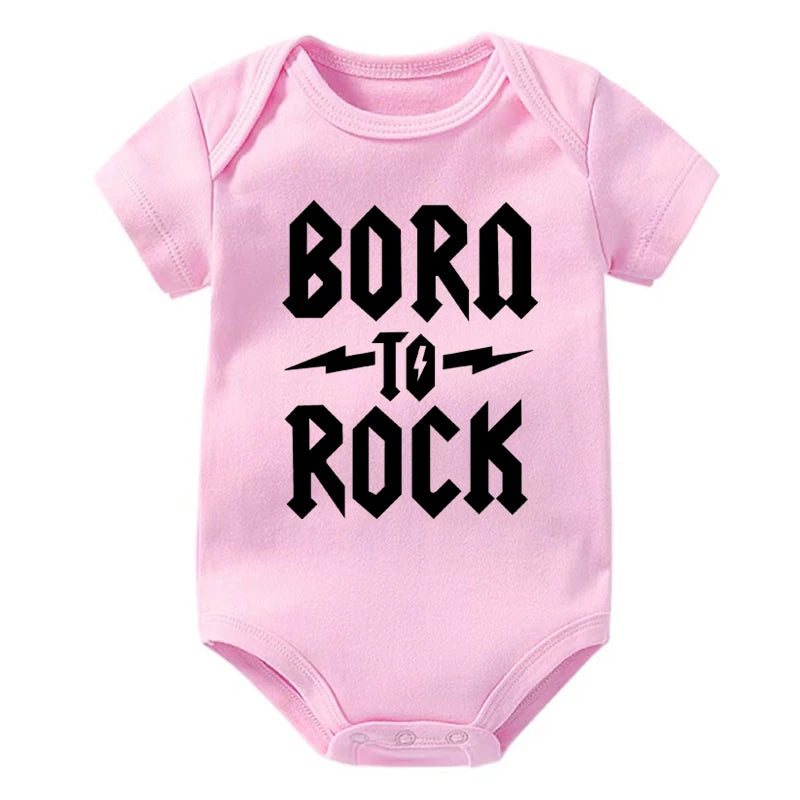 Newborn Baby Short Sleeve Cotton Bodysuit - Born to Rock Infant Jumpsuit for Boys