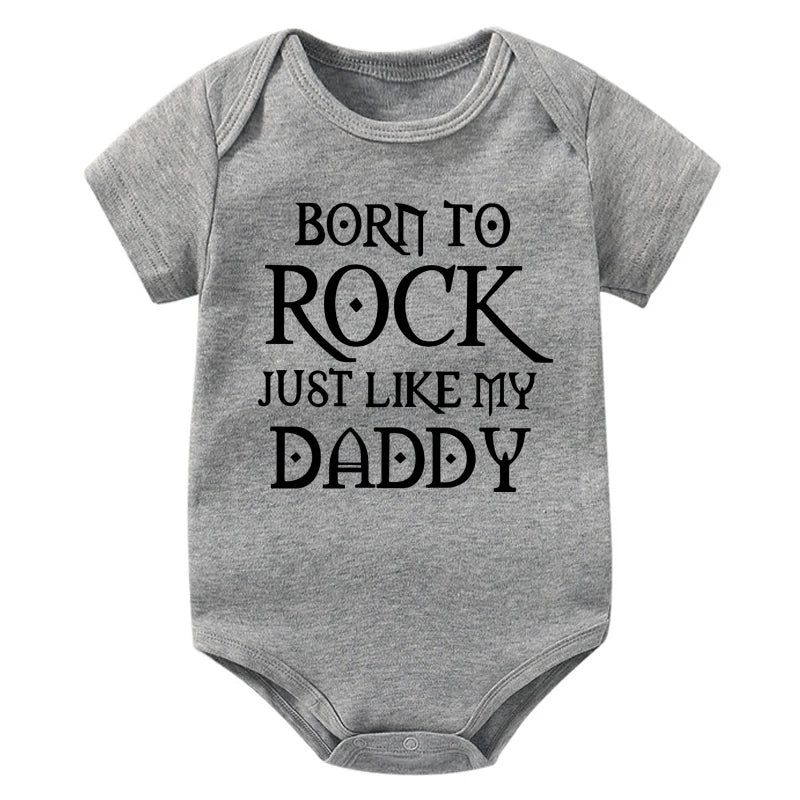 Newborn Baby Short Sleeve Cotton Bodysuit - Born to Rock Infant Jumpsuit for Boys