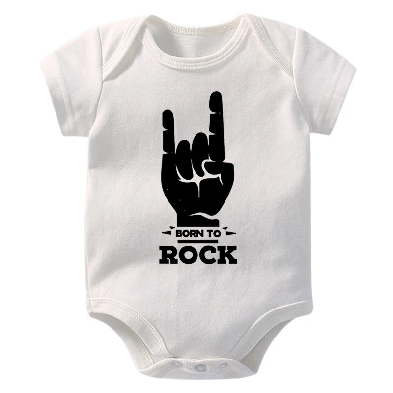 Newborn Baby Short Sleeve Cotton Bodysuit - Born to Rock Infant Jumpsuit for Boys