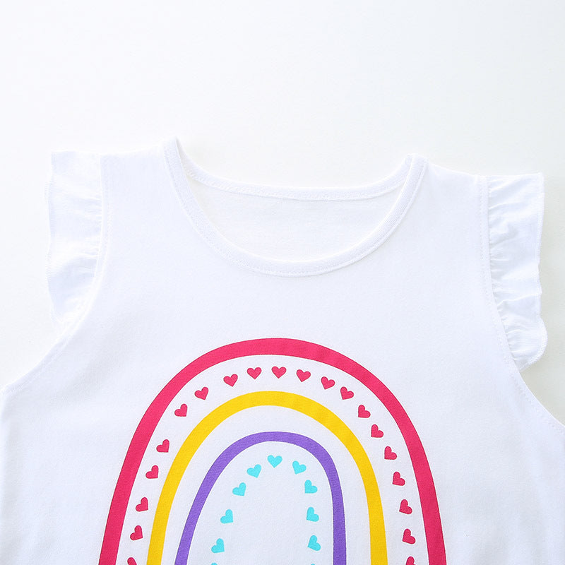 Zomer Baby Kids Meisjes Hart Regenboog Print T-Shirt en Korte Broek Kleding Set-1