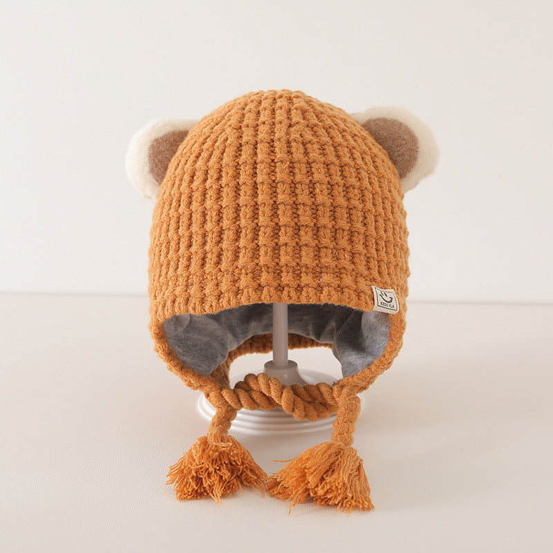Winter and Autumn Plaid Pattern Warm Balaclava for Baby: Sweet Cute Ear Protector Hat-1