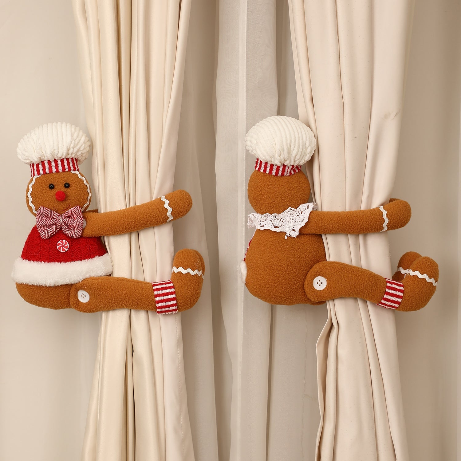 Cartoon Gingerbread Man Window Curtain Decoration for Christmas Party Play Doll-1