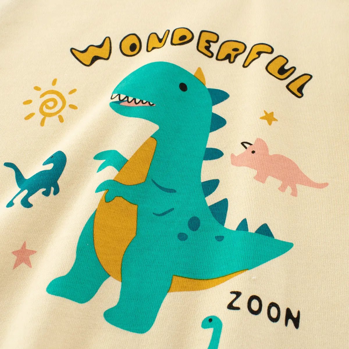 Autumn Baby Kids Boys Letters and Dinosaur Print Color Patchwork Long Sleeves Crew Neck Base Top Shirt-4
