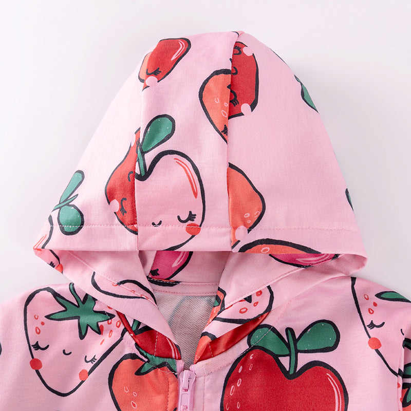 Spring and Autumn Girls Fruits Cartoon Pattern Long Sleeves Zip-up Coat-1