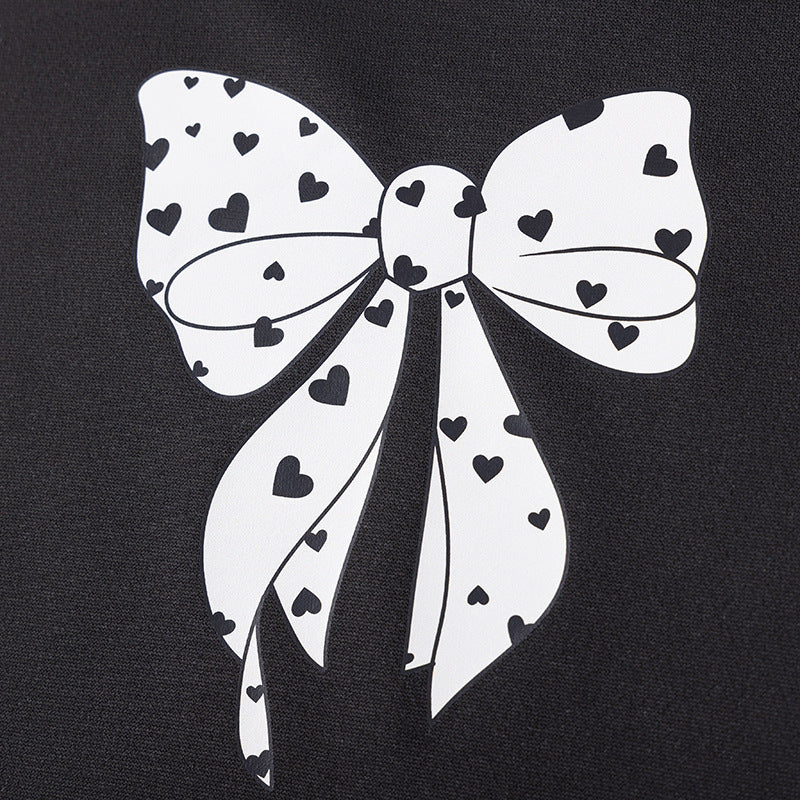 Spring and Autumn Girls Butterfly-bows Pattern Long Sleeves Top and Hearts Pattern Pants Clothing Set-1