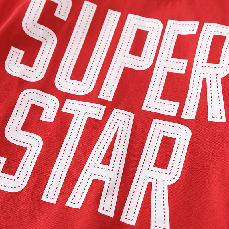 Spring and Autumn Boys Letters Pattern Long Sleeves Top and Star Pattern Pants Clothing Set-2