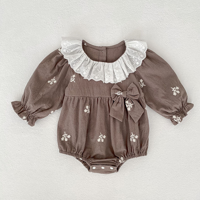 Autumn Hot Selling Baby Kids Girls Flowers Embroidered Pattern Long-sleeved Onesies and Dress – Princess Sister Matching Set-2
