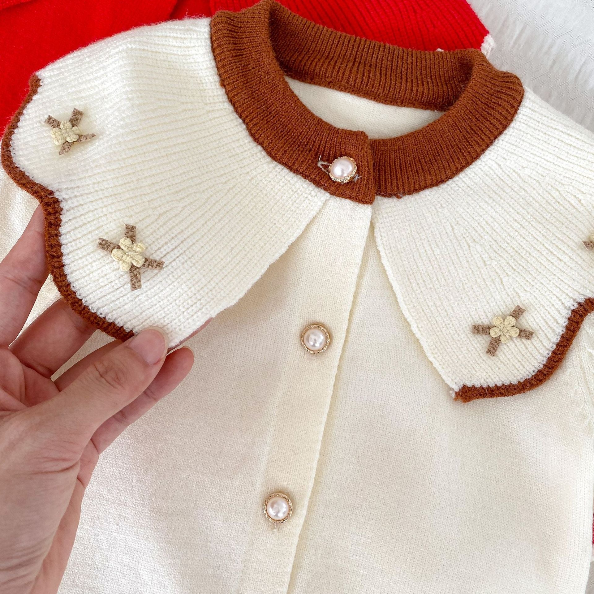 Arrival Autumn Baby Girls Long Sleeves Flowers Pattern Collar Knitted Romper-3