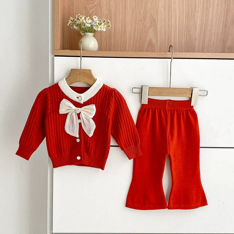 Aankomst Herfst Baby Meisjes Lange Mouwen Kleur Patchwork Jacquard Patroon Gebreid Top Vest en Lange Broek Kleding Set-2