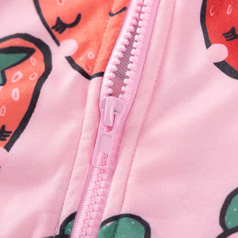 Spring and Autumn Girls Fruits Cartoon Pattern Long Sleeves Zip-up Coat-2