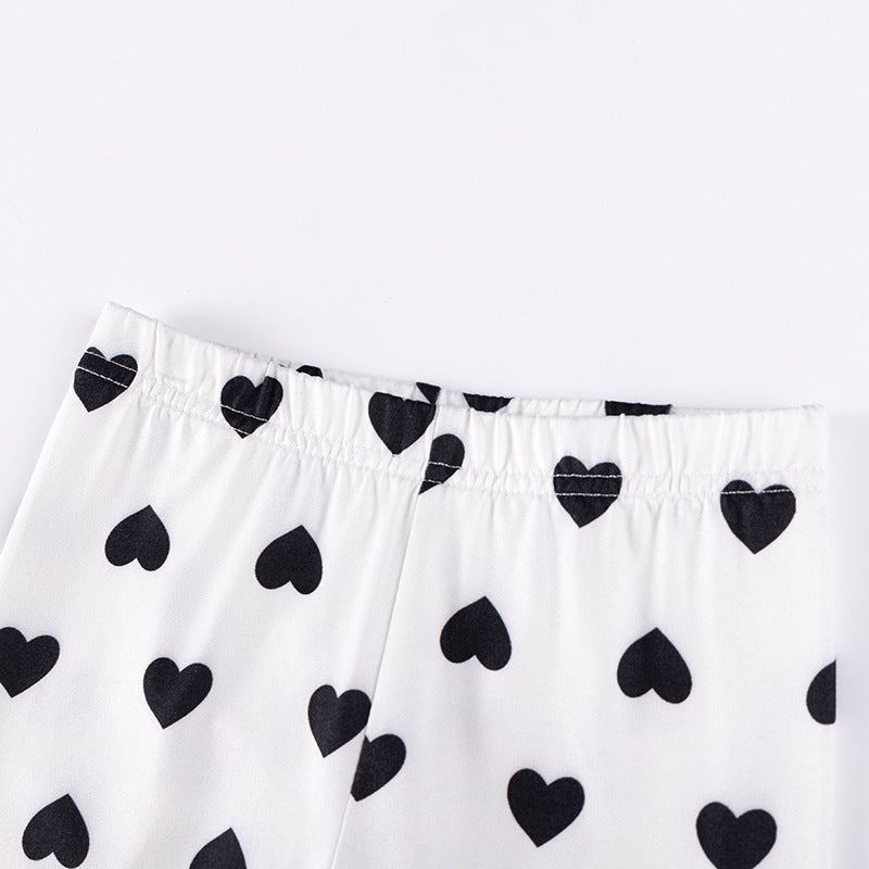 Spring and Autumn Girls Butterfly-bows Pattern Long Sleeves Top and Hearts Pattern Pants Clothing Set-2