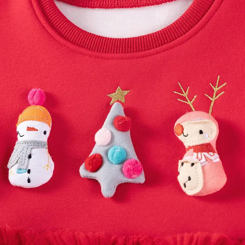 Autumn and Winter Warm Arrival Christmas Cartoon Pattern Long Sleeves Crew Neck Dress for Stylish Girls-3