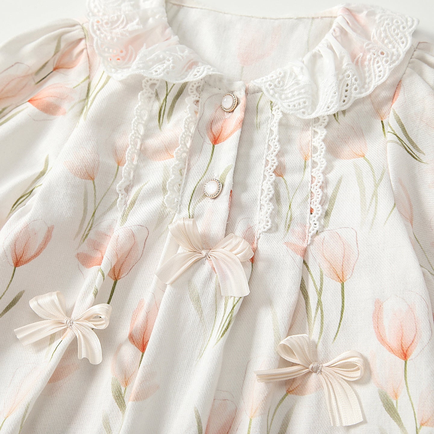Arrival Autumn Baby Girls Flowers Pattern Long Sleeves Rompers with Collar-2