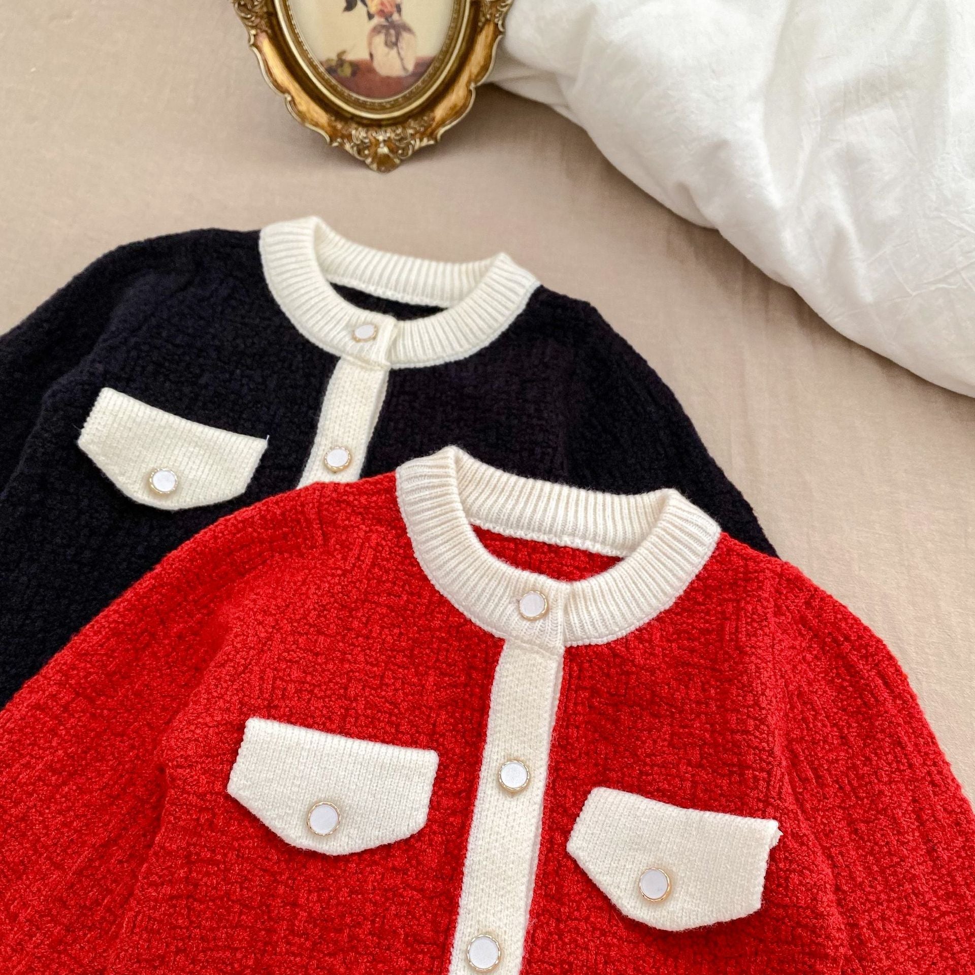 Arrival Autumn Baby Girls Long Sleeves Simple Color Patchwork Knitted Cardigan and Skirt – Clothing Set-2