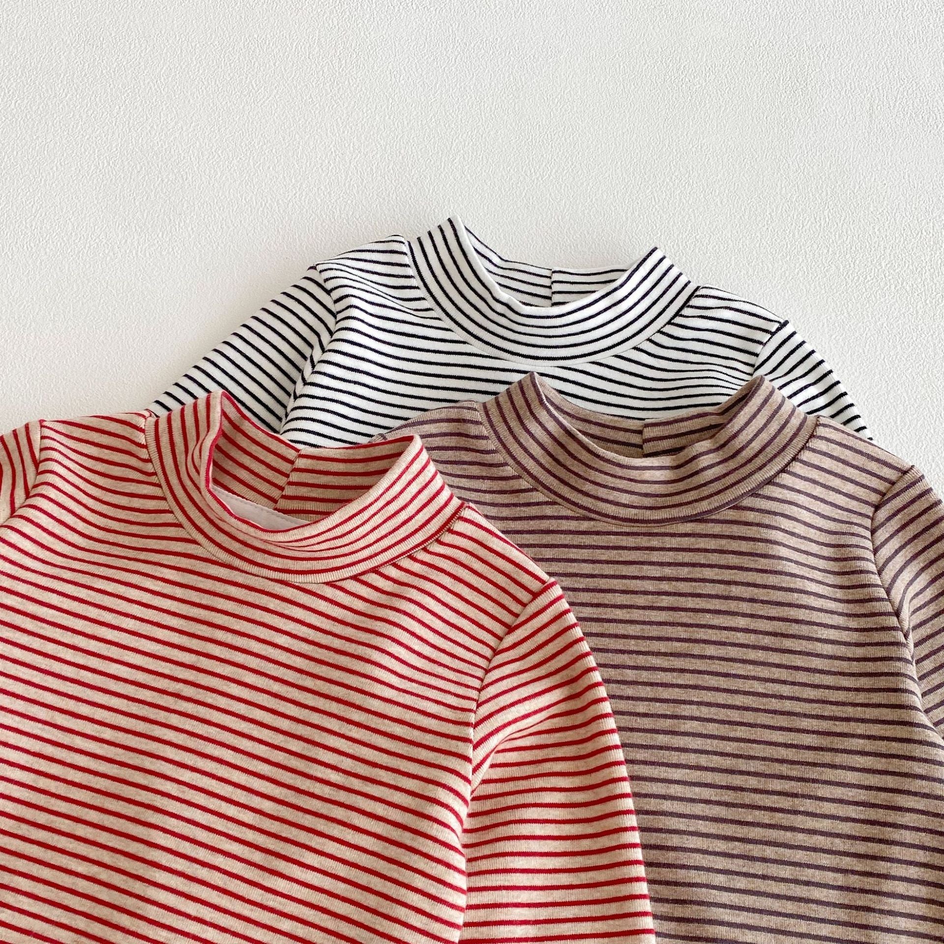 Autumn and Spring Arrival Kids Unisex Casual Striped Long Sleeves Turtleneck Top-2