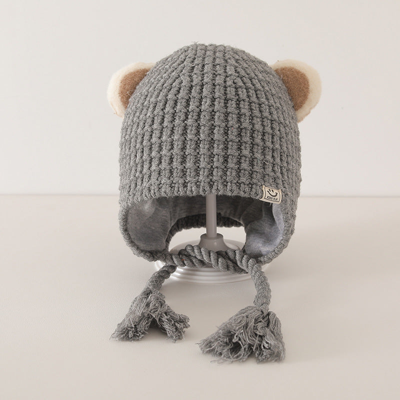 Winter and Autumn Plaid Pattern Warm Balaclava for Baby: Sweet Cute Ear Protector Hat-2