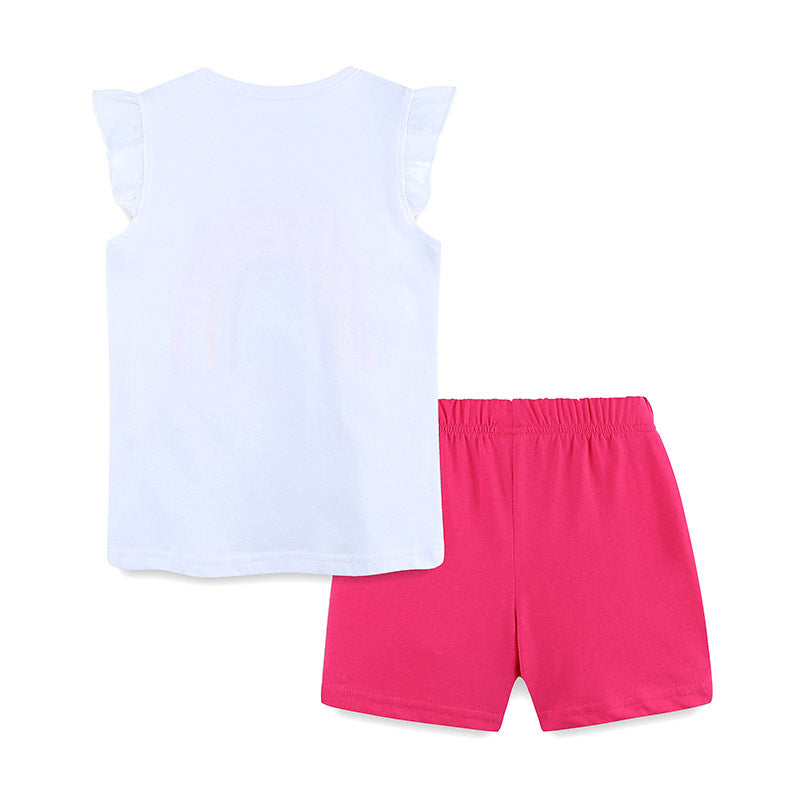 Zomer Baby Kids Meisjes Hart Regenboog Print T-Shirt en Korte Broek Kleding Set-3