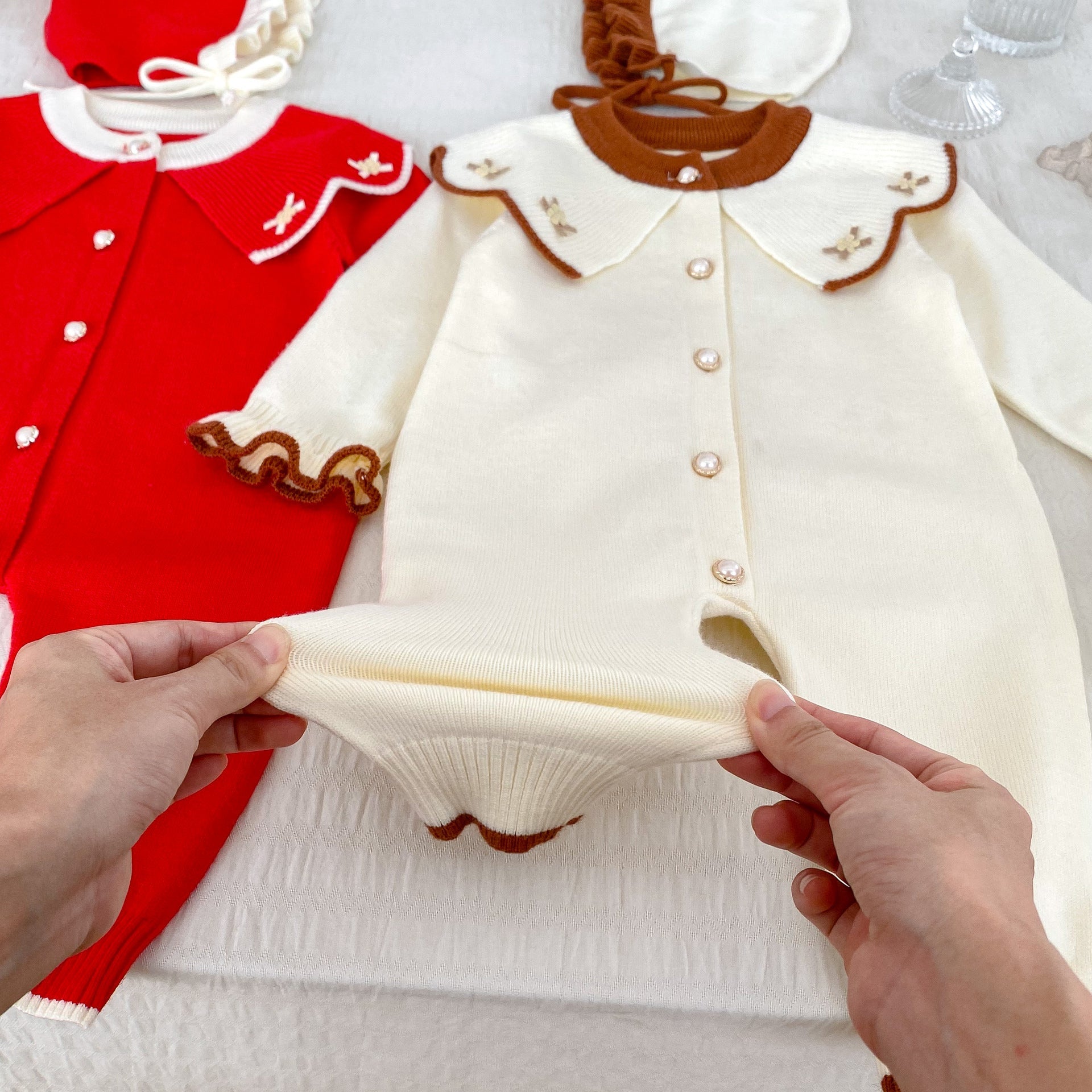 Arrival Autumn Baby Girls Long Sleeves Flowers Pattern Collar Knitted Romper-4