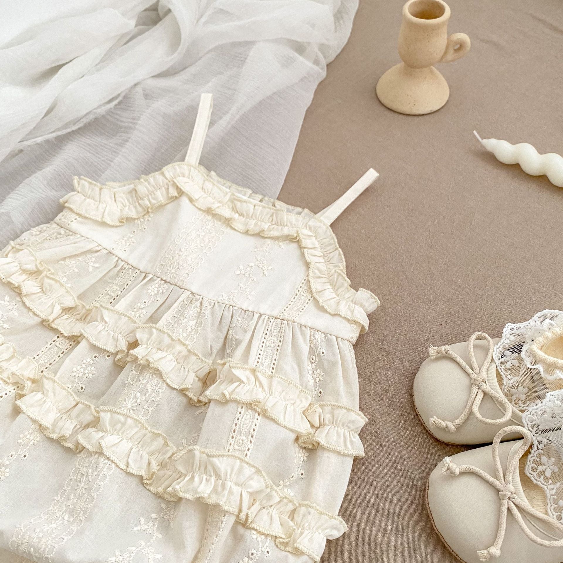 Arrival Summer Baby Kids Girls Flowers Embroidery Hollow Out Sleeveless Strap Onesies-2