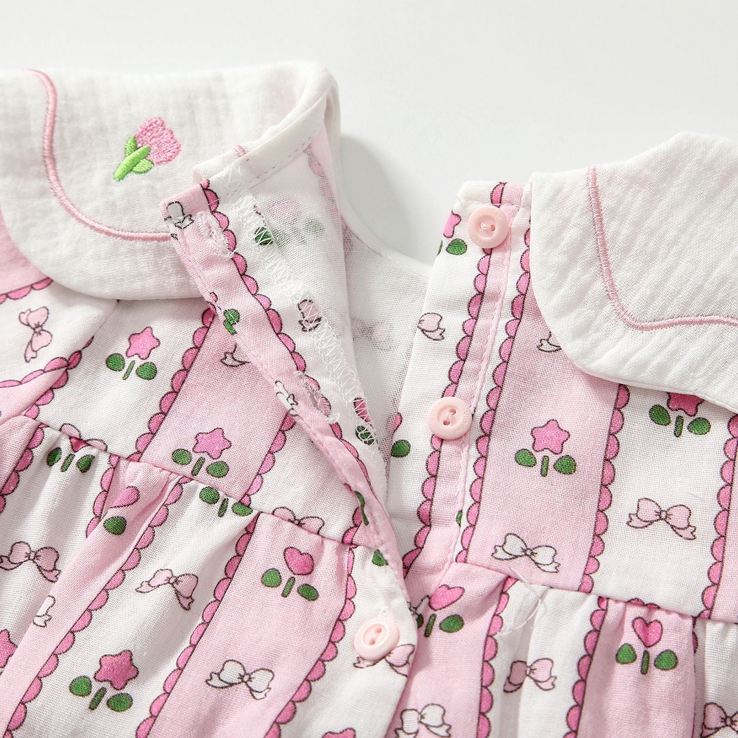 Arrival Autumn Baby Girls Flowers and Striped Pattern Long Sleeves Onesies with Collar-3