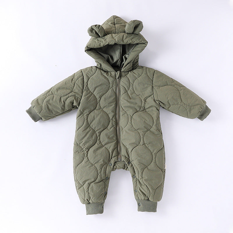 Autumn and Winter Arrival Baby Unisex Solid Color Hooded Cozy Long Sleeves Casual Thickened Rompers-2