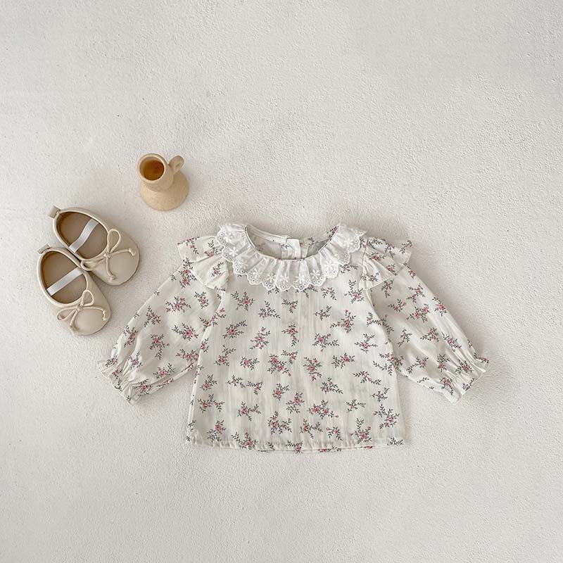Arrival Autumn Baby Girls Floral Print Long Sleeves Top And Pink Strap Overalls Romper Clothing-3