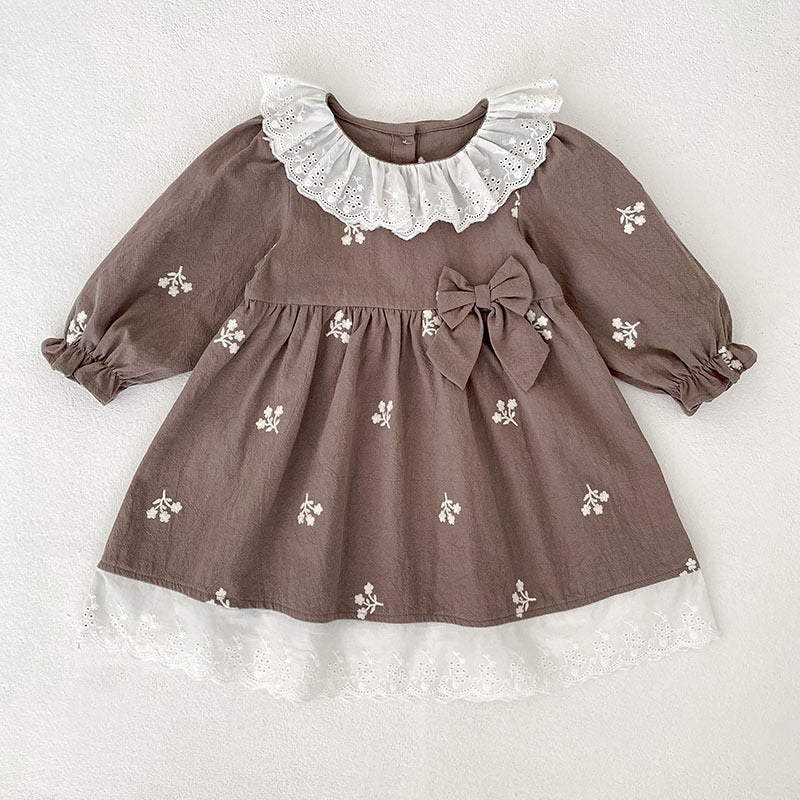 Autumn Hot Selling Baby Kids Girls Flowers Embroidered Pattern Long-sleeved Onesies and Dress – Princess Sister Matching Set-1