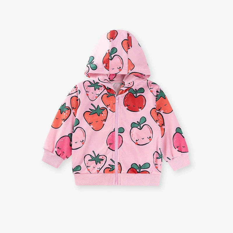 Spring and Autumn Girls Fruits Cartoon Pattern Long Sleeves Zip-up Coat-3