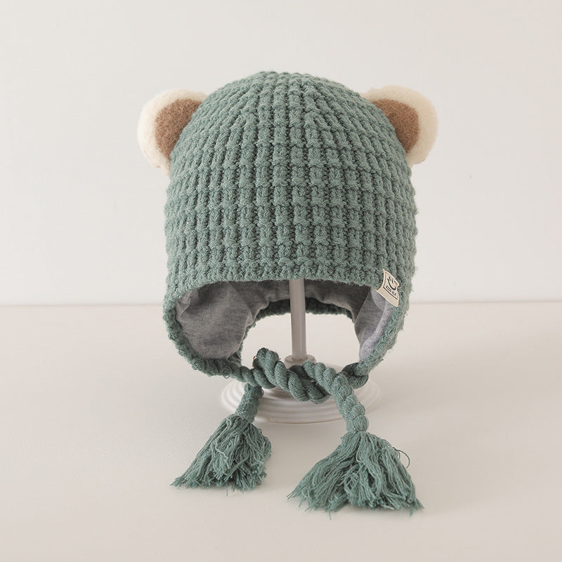Winter and Autumn Plaid Pattern Warm Balaclava for Baby: Sweet Cute Ear Protector Hat-3