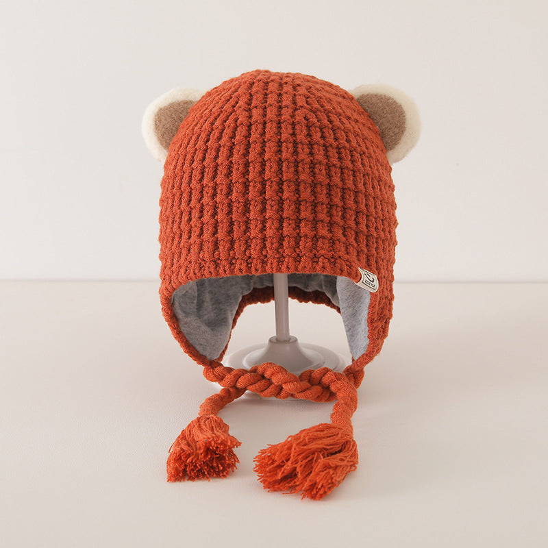 Winter and Autumn Plaid Pattern Warm Balaclava for Baby: Sweet Cute Ear Protector Hat-4