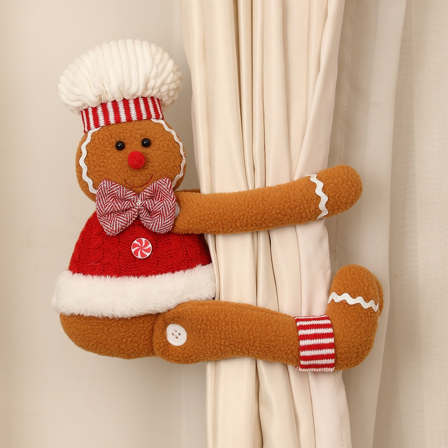 Cartoon Gingerbread Man Window Curtain Decoration for Christmas Party Play Doll-6