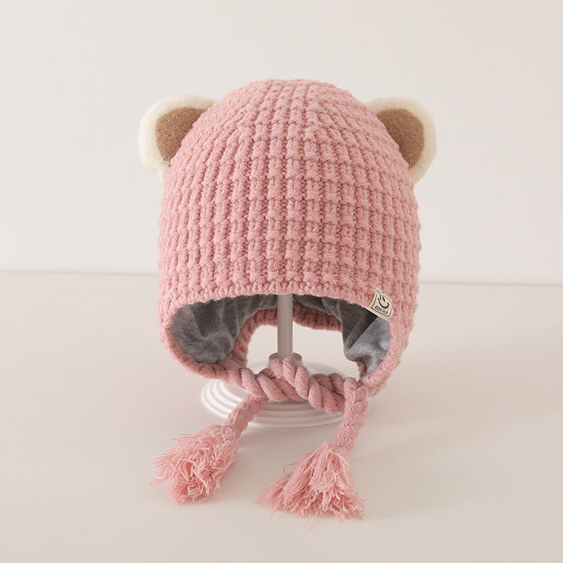 Winter and Autumn Plaid Pattern Warm Balaclava for Baby: Sweet Cute Ear Protector Hat-7