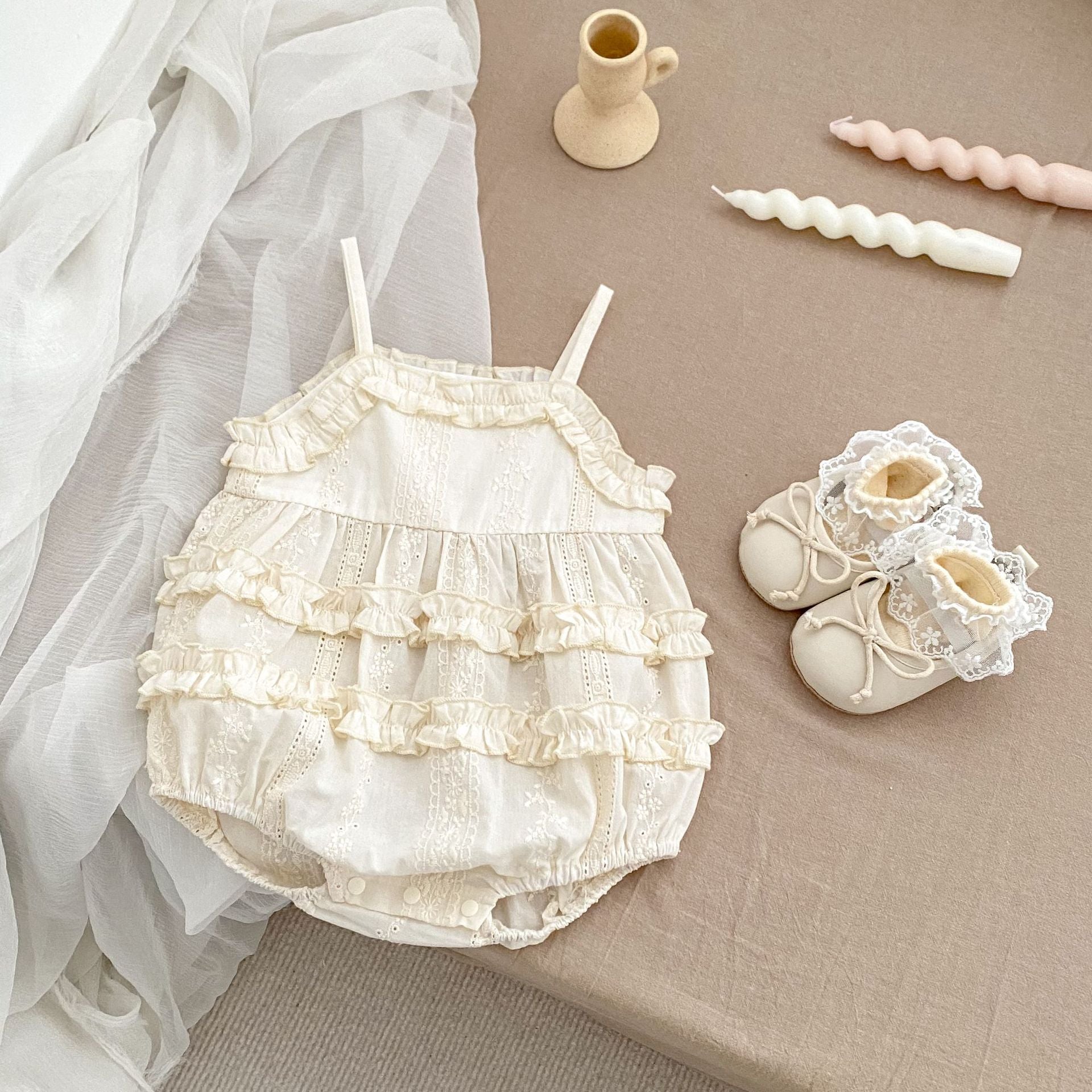Arrival Summer Baby Kids Girls Flowers Embroidery Hollow Out Sleeveless Strap Onesies-4