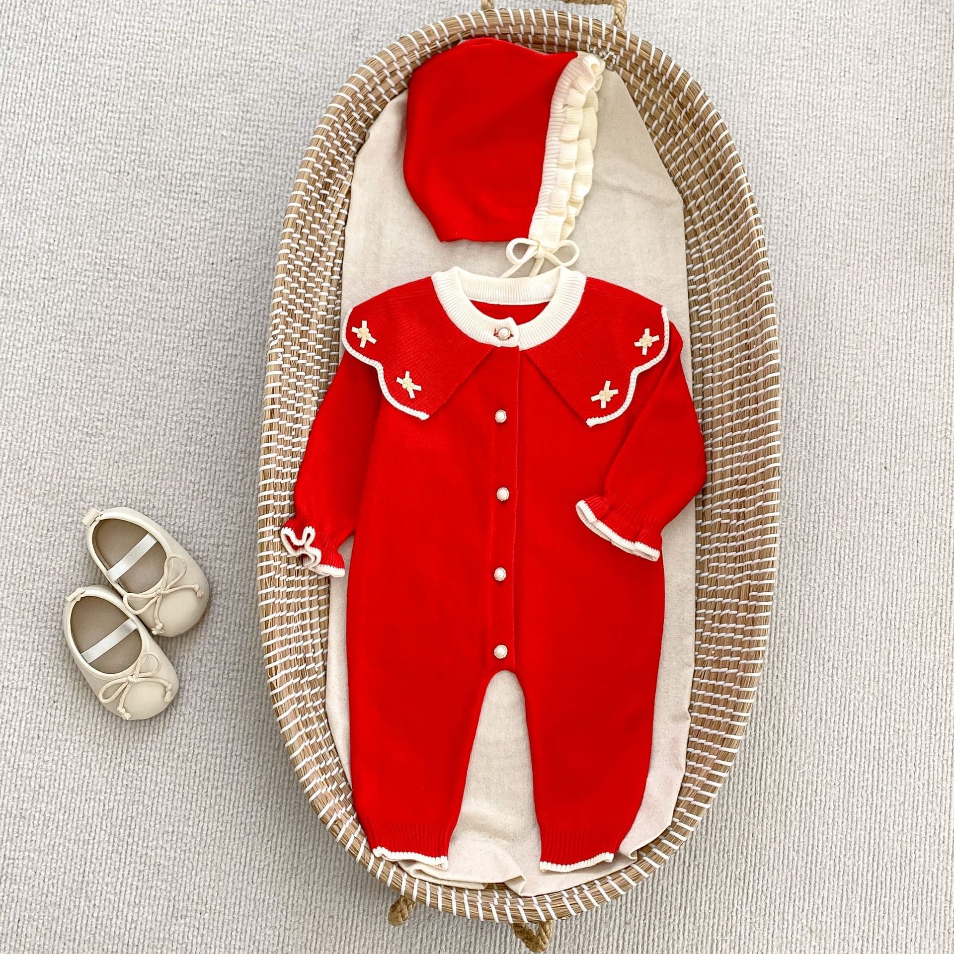 Arrival Autumn Baby Girls Long Sleeves Flowers Pattern Collar Knitted Romper-2