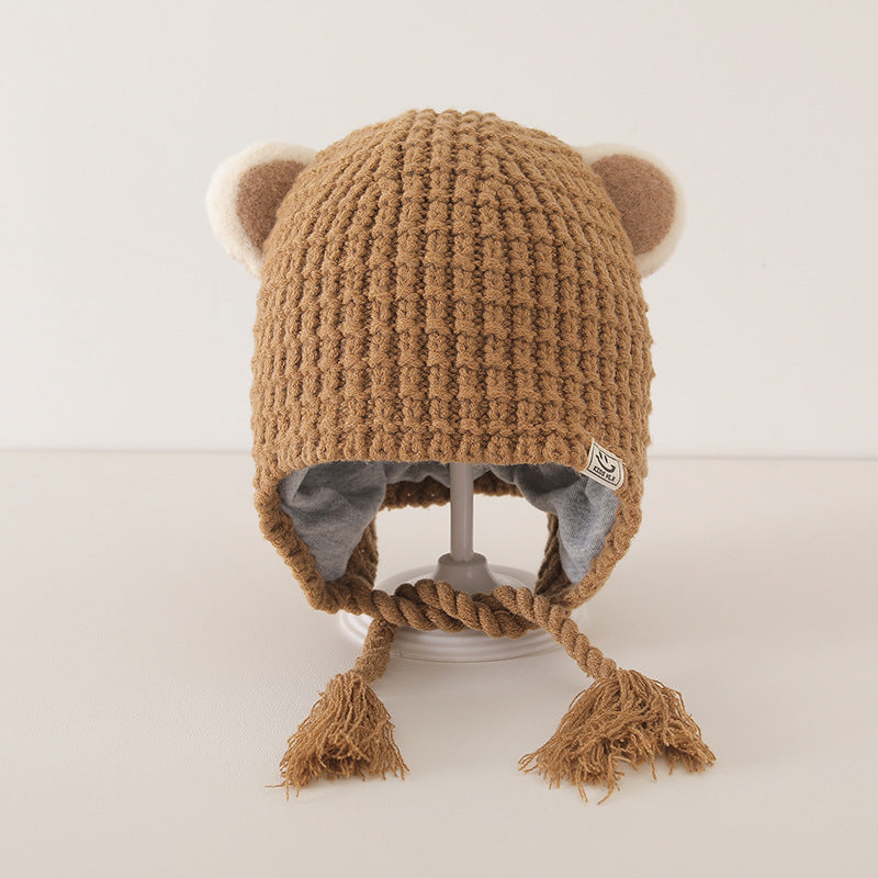 Winter and Autumn Plaid Pattern Warm Balaclava for Baby: Sweet Cute Ear Protector Hat-6
