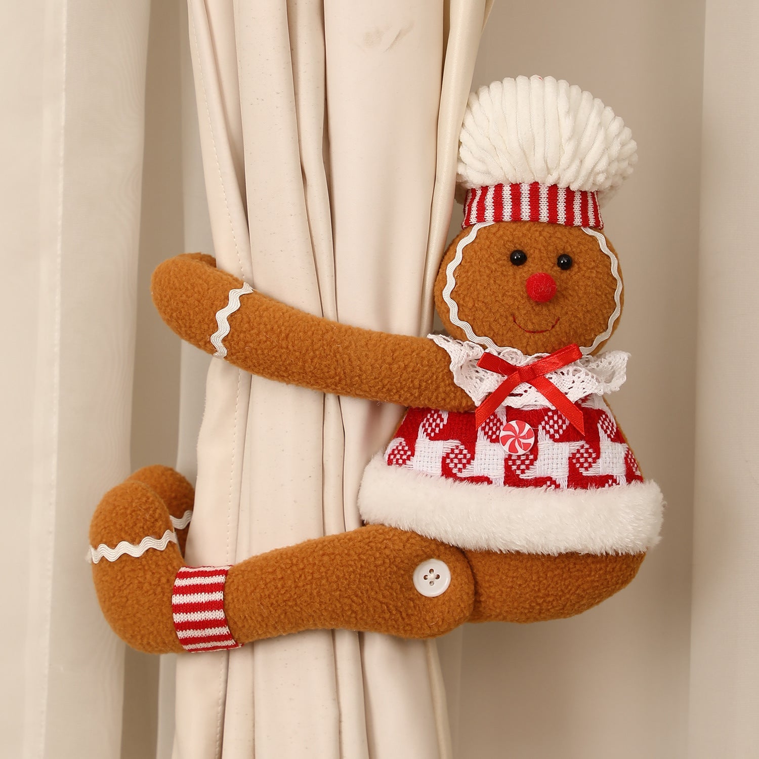 Cartoon Gingerbread Man Window Curtain Decoration for Christmas Party Play Doll-5