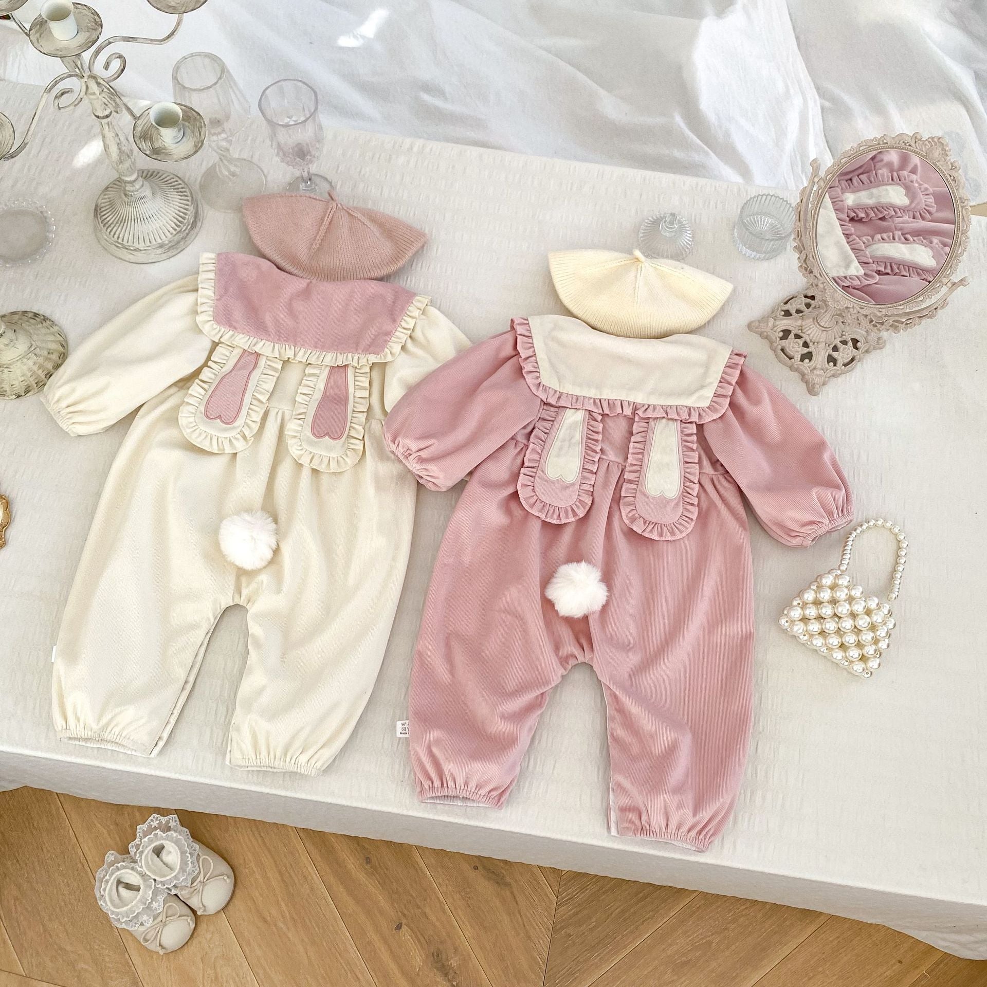 Aankomst Herfst Baby Meisjes Lange Mouwen Konijnen Ontwerp Romper-0