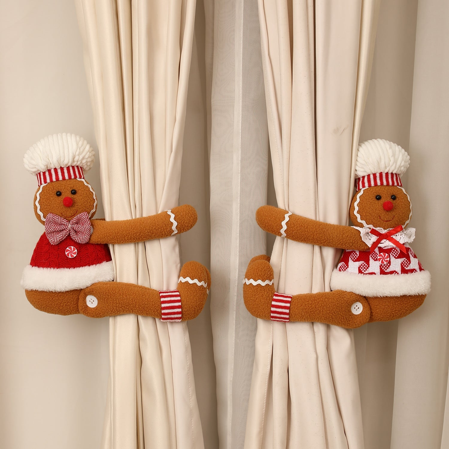 Cartoon Gingerbread Man Window Curtain Decoration for Christmas Party Play Doll-0