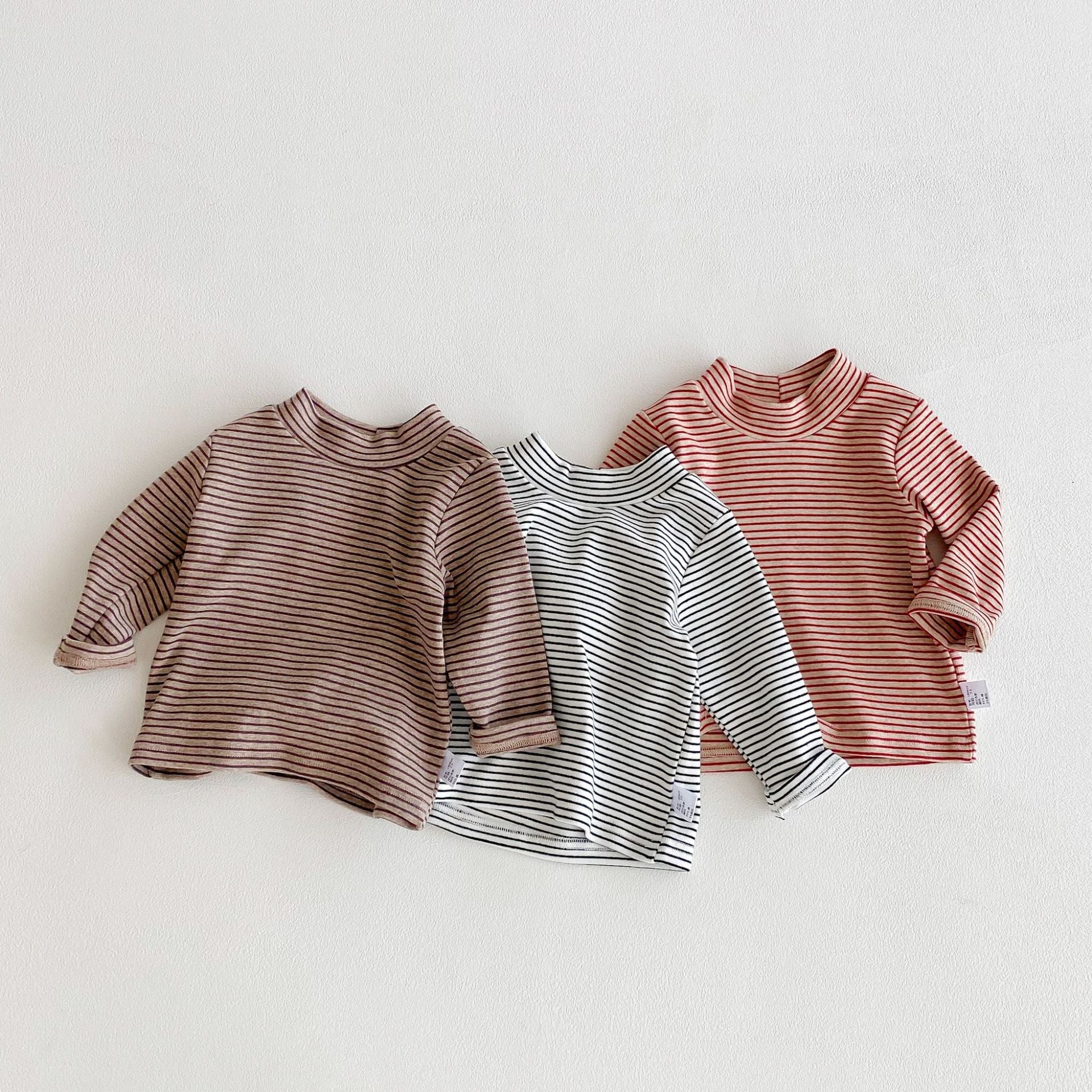 Autumn and Spring Arrival Kids Unisex Casual Striped Long Sleeves Turtleneck Top-0