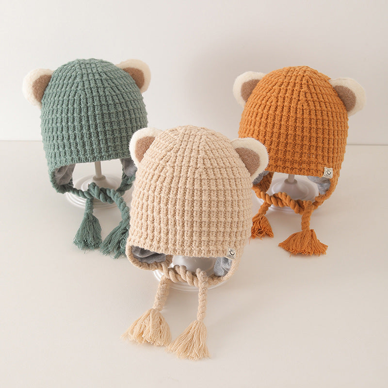 Winter and Autumn Plaid Pattern Warm Balaclava for Baby: Sweet Cute Ear Protector Hat-0