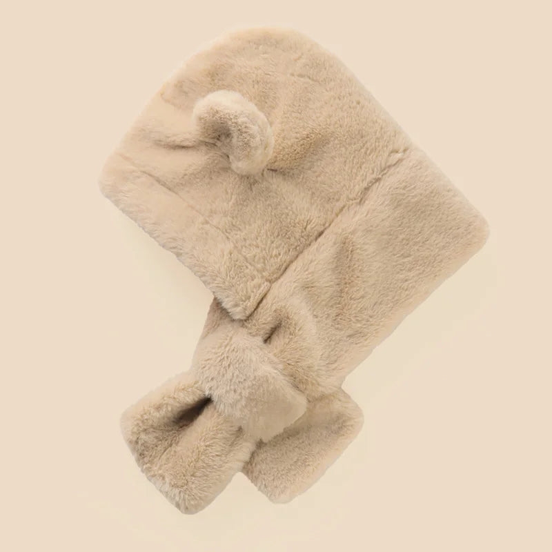 Winter Baby Hat and Scarf Set - Faux Fur Cartoon Bear Design, Warm and Windproof Beanie and Neck Cover for Infants and Toddlers