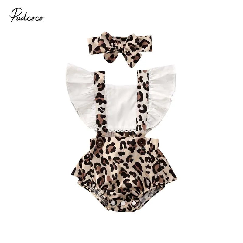 2024 Summer Infant Collection: Leopard Print Jumpsuit and Headband Set for Baby Girls
