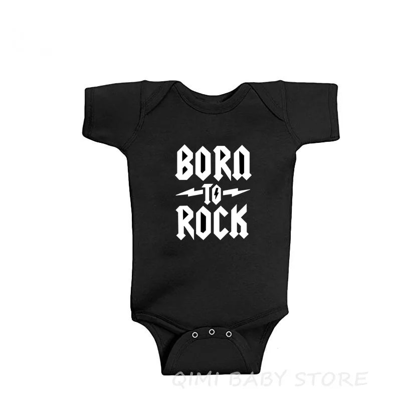 Newborn Baby Short Sleeve Cotton Bodysuit - Born to Rock Infant Jumpsuit for Boys