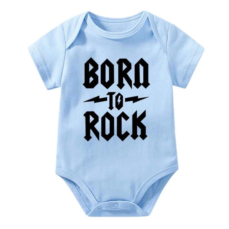 Newborn Baby Short Sleeve Cotton Bodysuit - Born to Rock Infant Jumpsuit for Boys